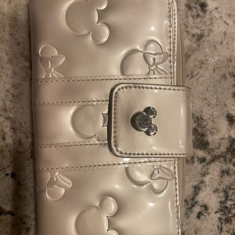 Loungefly Cream Wallet with Minnie Loves Mickey Embossed Design